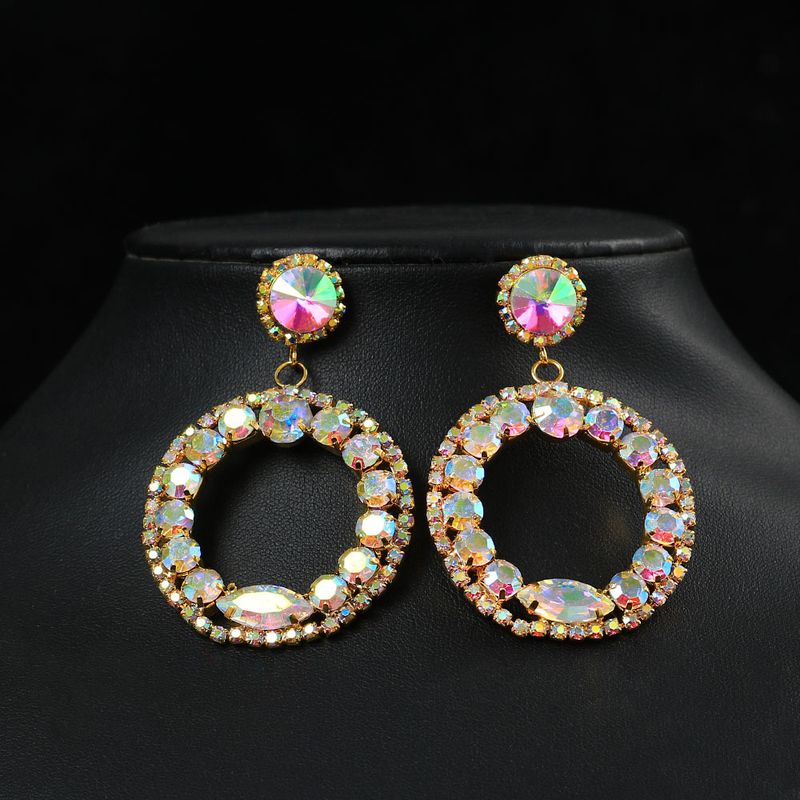 popular trendy earrings fashionable shiny circle earrings colorful vintage rhinestone earrings earring_voghion.com