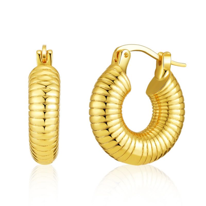 Orecchini a cerchio massiccio con fermaglio per orecchini in oro vero placcato in rame, corti e resistenti, orecchini retrò che preservano il colore_voghion.com