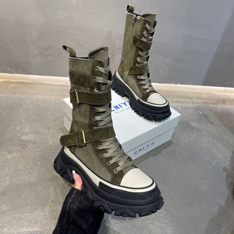 p5 Luji European station leather Martin women's 2022 autumn new ins tide thick bottom increased niche motorcycle boots_voghion.com