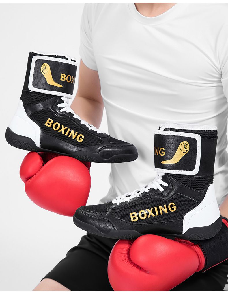 Men's Large Size High Top Comfortable Wrestling Shoes Combat Training Anti-slip Boxing Shoes_voghion.com