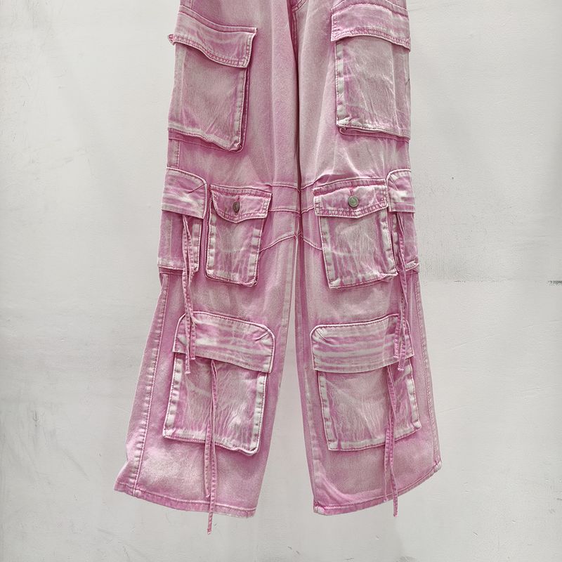 Abbigliamento da donna jeans da lavoro multitasche per donna 2024 primavera e autunno nuovi pantaloni di nicchia dal design retrò americano a vita alta_voghion.com