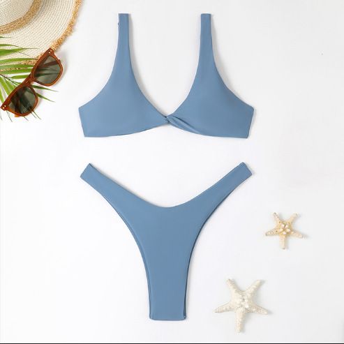 GraceChic GraceChic Costume da bagno due pezzi tinta unita per ragazza, sexy, con scollo a V profondo, bikini incrociato, allacciatura, stile Pure Desire di alta qualità_voghion.com