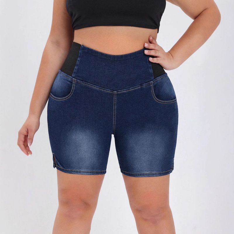 Stretch-Jeansshorts für Damen in Übergröße mit elastischem Bund – hoch sitzende Capri-Jeans mit geradem Bein und mittlerer Länge für Arbeit und Alltag_voghion.com