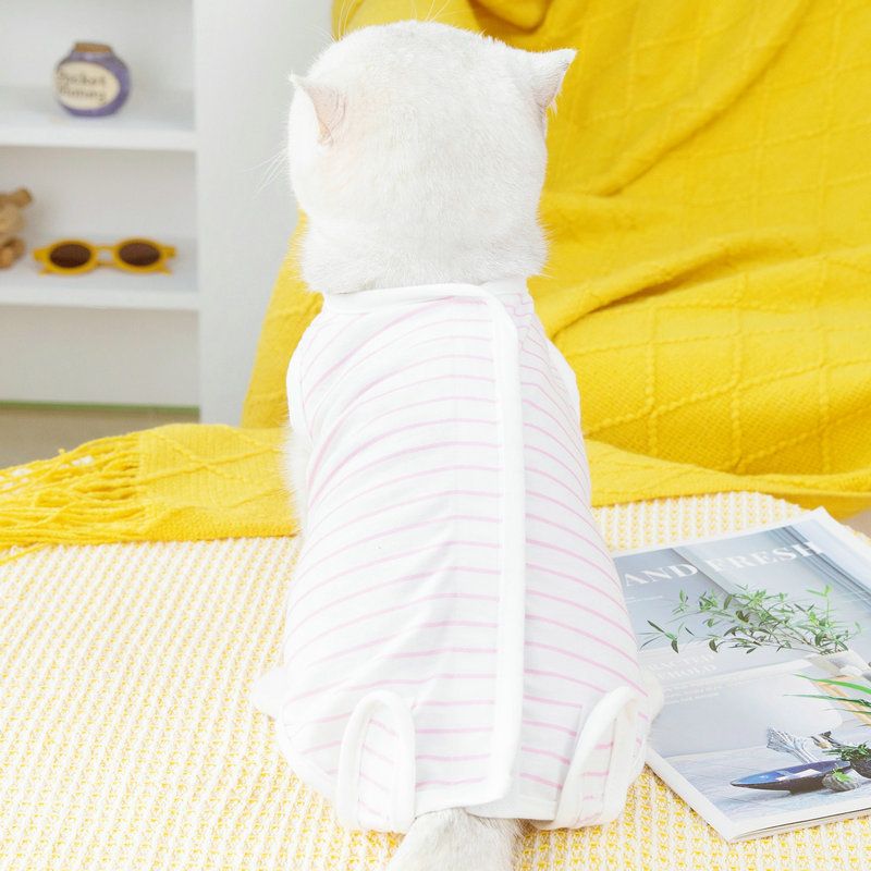 Postpartum Spring Summer Surgery Anti-Lick Weaning Four-Legged Home 23 Stripes Cat Neutering Clothes_voghion.com