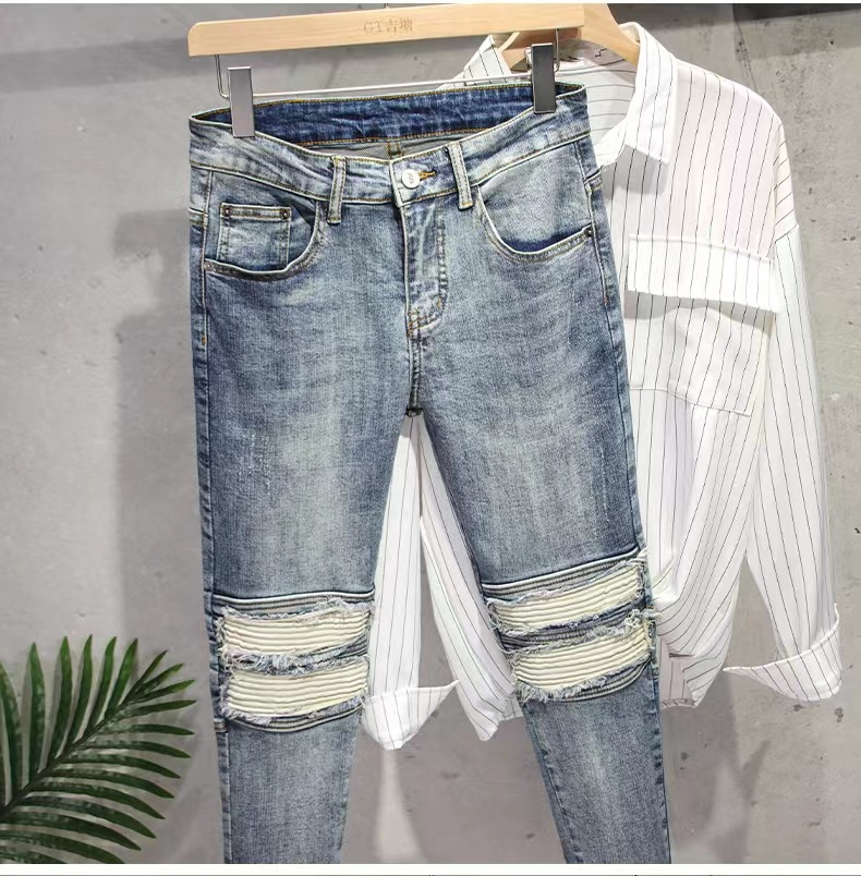 Jeans pour hommes Pantalons à neuf points Slim Double Zipper Stretch Pantalons décontractés Longs_voghion.com