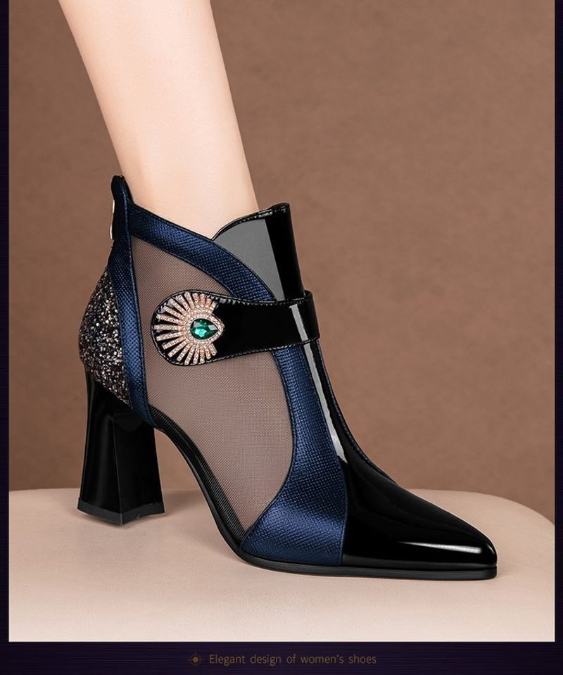 p7New spring summer high-heeled boots, hollow mesh thick heels, fashionable and versatile shoes, sandals, women's boots_voghion.com