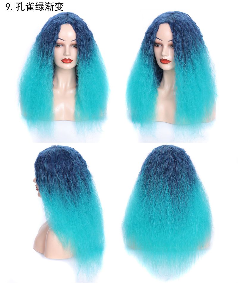 Matte realistic corn perm long curly hair wig head wool curl middle long hair wig head fluffy curly hair wig_voghion.com