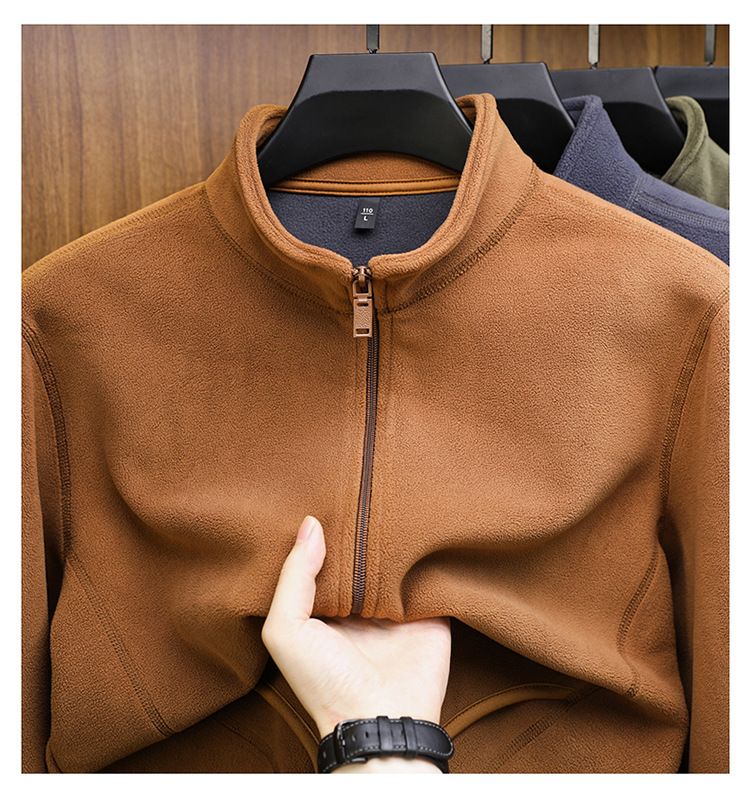 Giacca da uomo autunno inverno in pile, cardigan felpato per uomini di mezza età e giovani, calda e casual, con colletto rialzato_voghion.com