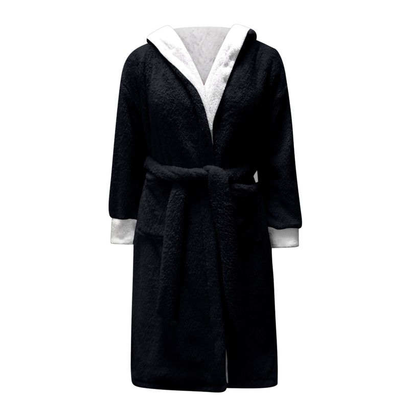Accappatoio lungo di lusso da donna con cintura – Comoda camicia da notte invernale in tessuto morbido (nero/blu navy/grigio/bordeaux, S-XXL)_voghion.com