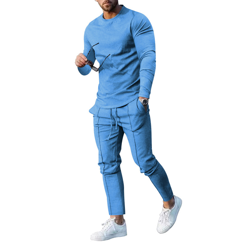 Herrenanzug Frühling und Herbst lockere Rundhals-Langarm-T-Hose zweiteilige lässige Herren-Sportbekleidung_voghion.com