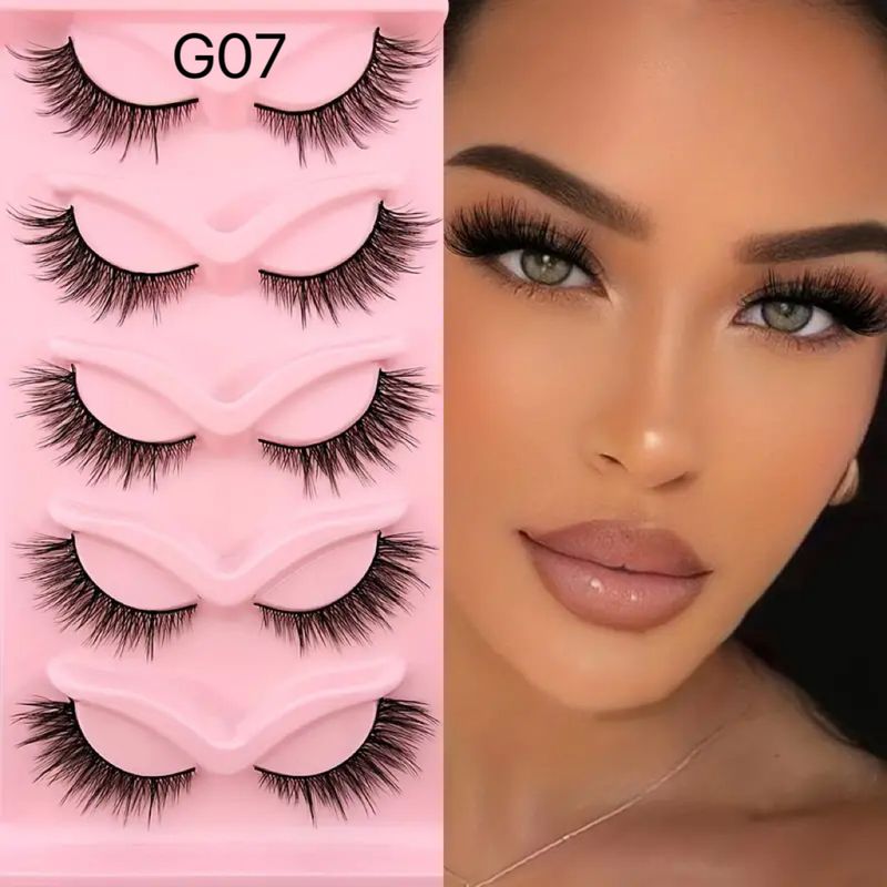 5-Pairs Hard Band False Eyelashes - Winged & Voluminous (Lengthened Outer Corners, Dramatic Cat Eye Effect)_voghion.com
