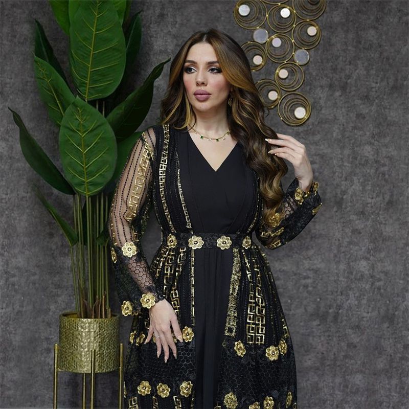 New Muslim Embroidered Mesh Jacket With Chiffon Vest Skirt Suit Kaftan Dress_voghion.com