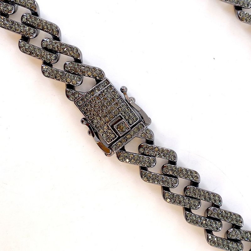 Hiphop Gun Black Miami Cuban Chain 13MM Cinza Liga Completo Diamante Colar Acessórios_voghion.com
