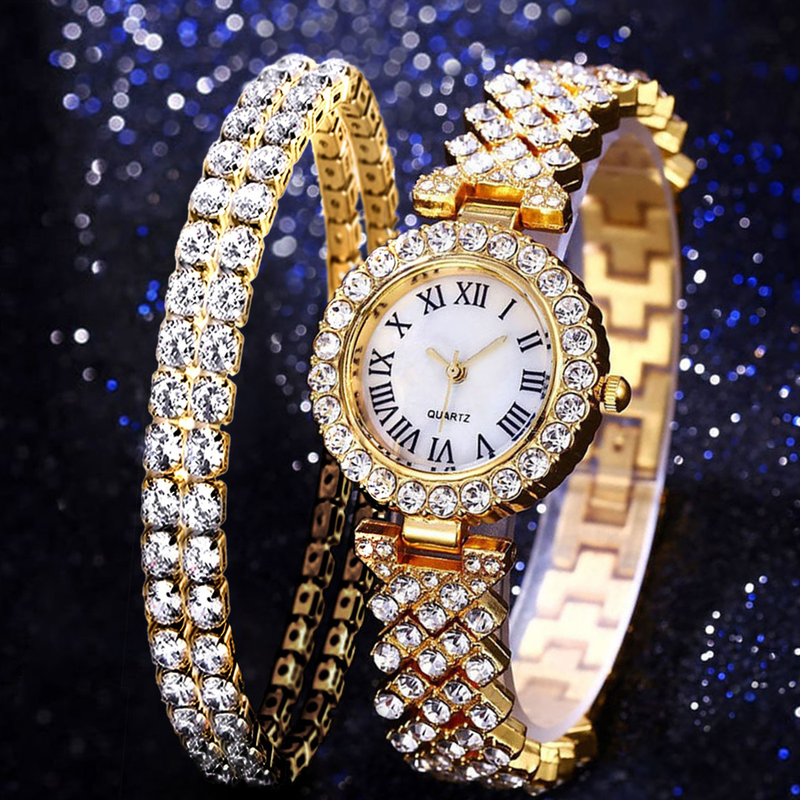 New Watch Fashion Trend Business Versatile Luxury Diamond Embedding Full Sky Star Elegant Quartz Watch Set with Diamond Embedding Hands_voghion.com