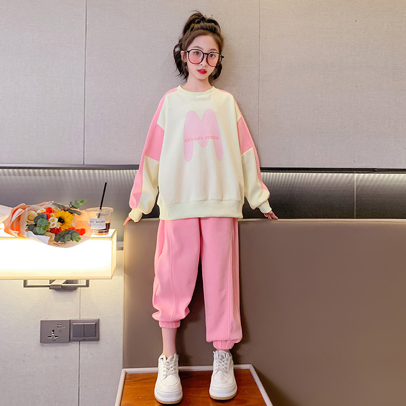 Mädchen-Hoodie-Set, 2024 neue trendige Frühlings-Herbst-Kleidung, zweiteilig für Mädchen und Kindersport_voghion.com