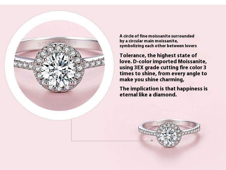 Mosang Stone Diamond 1 Carat Pure Silver Luxury Rund Pakke Bryllupsforslag Gavering til kjæresten_voghion.com