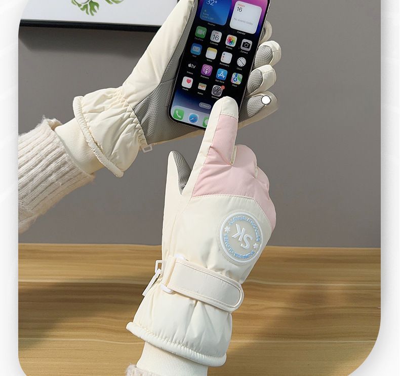 Gants de ski d'hiver pour femmes, doublés en polaire, en coton épais, résistants au froid, chauds, pour cyclisme, vélo électrique, résistants à l'eau, paume complète_voghion.com