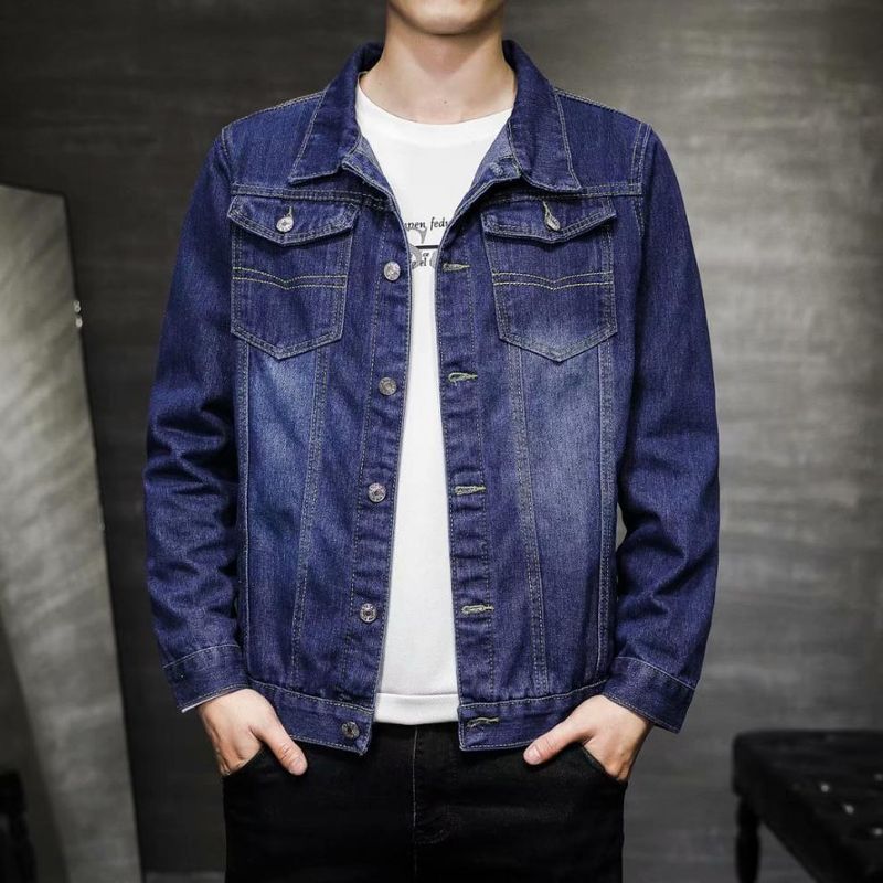 Giacca in denim da uomo, versione coreana, vestibilità slim, primavera/autunno, ampia giacca in denim_voghion.com