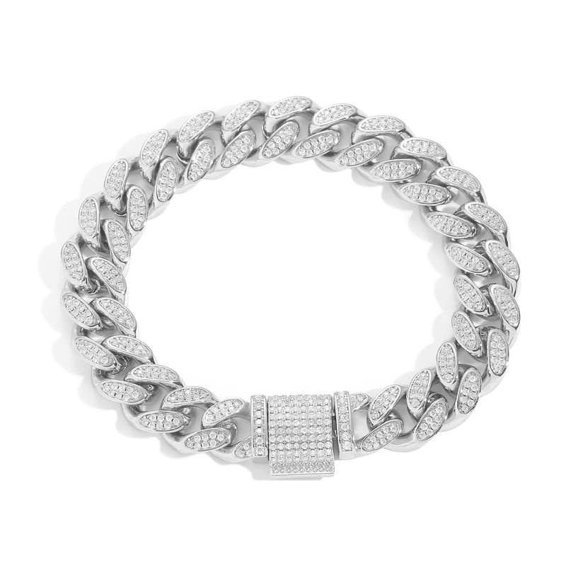 Men’s Jewelry Set Fashion Hip Hop Zircon Necklace 12mm Flip Buckle Double Row Full Diamond Cuban Chain Trendy Personality Men's Hip Hop Necklace_voghion.com