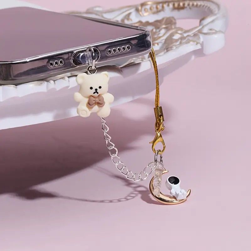 Star Astronaut And Resin Tie Strawberry Bear Phone Dust Charging Plug Earphone Hole_voghion.com