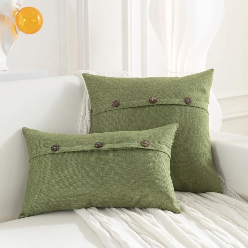 Elfenbeinfarbener quadratischer Kissenbezug 18x18 Dekorative Kissen mit Kokosnussknöpfen für Sofa Couch Schlafzimmer Bauernhaus Dreifachknopf Vintage_voghion.com