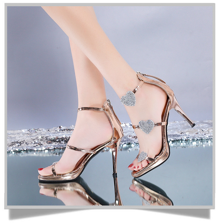 Summer European And American Stars Love Bag Heel Sandals Women's Stiletto Rhinestone One Word Belt High Heels Women's Shoes Wholesale_voghion.com