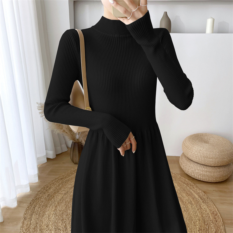 Abito da donna in maglia in puro colore_voghion.com