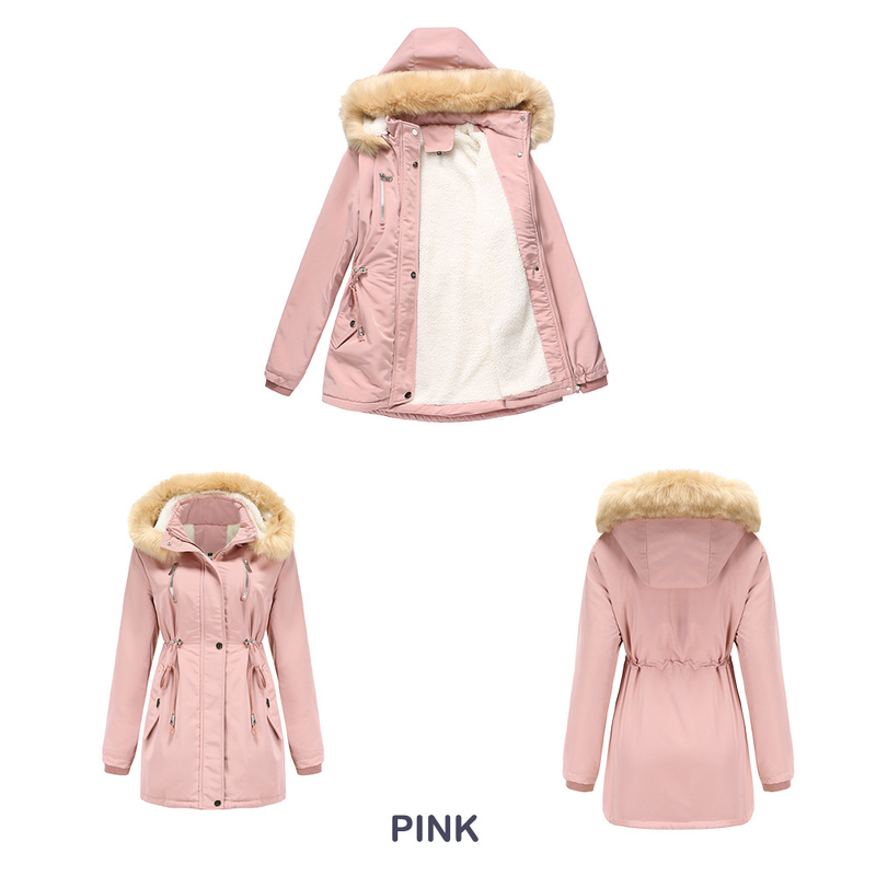 Cappotto imbottito in lana d'agnello spesso da donna, cappotto imbottito ampio, cappello staccabile e giacca in pile_voghion.com