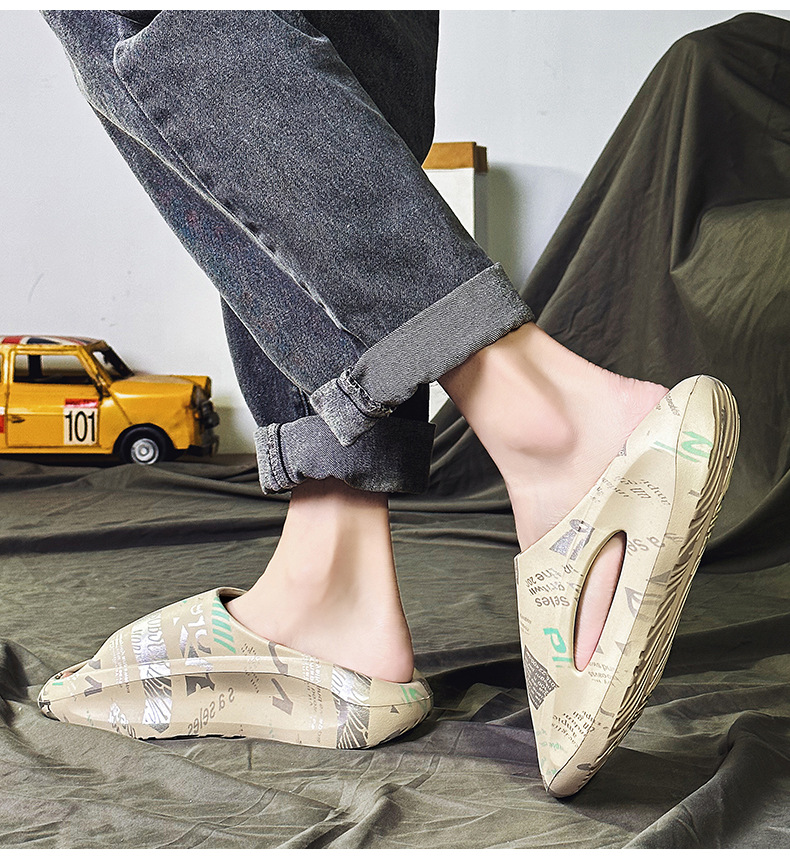 Sommer Straße Trendy Hausschuhe Fisch Mund EVA Zwei Farbe Dicke Unterseite Tritt Auf Scheiße Gefühl Sandalen Outdoor Erhöhen Strand Schuhe Männer_voghion.com
