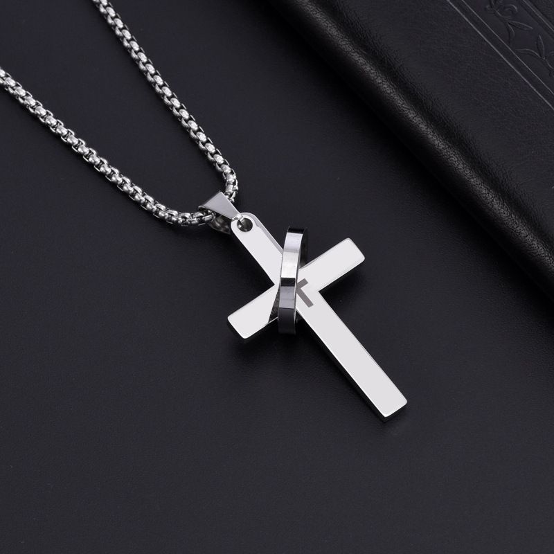 Collana con ciondolo lungo in acciaio inossidabile con croce da uomo, stile hip hop, accessori_voghion.com