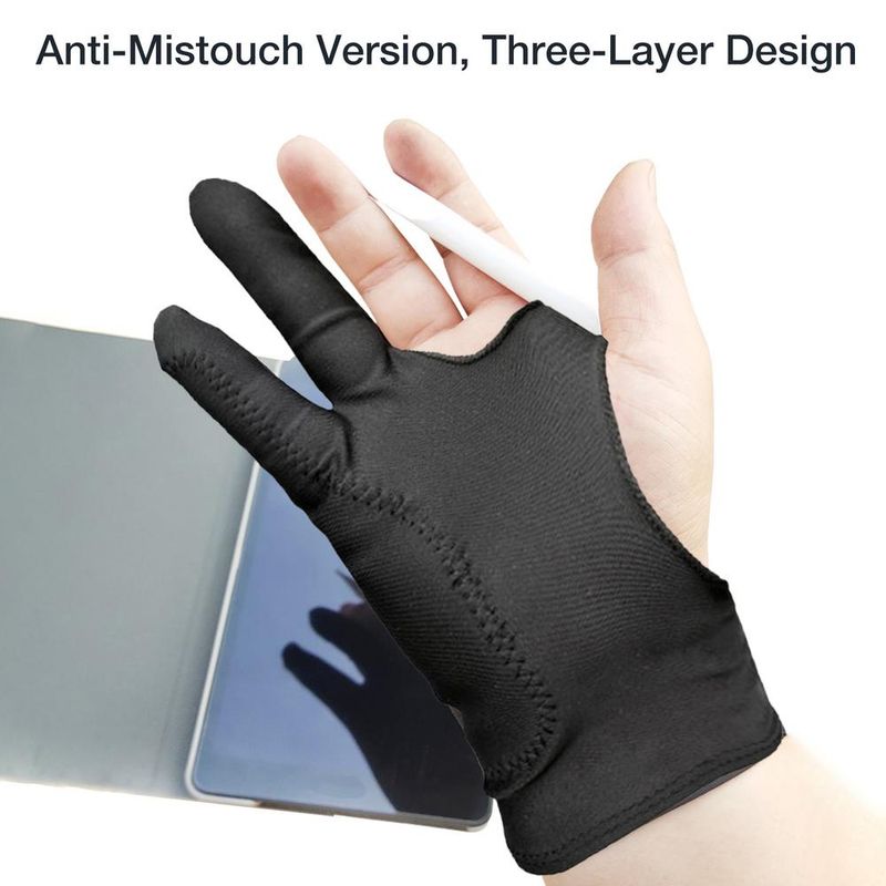 Guanto anti-incrostazione per tavoletta grafica e pittura anti-touch a due dita, destro e sinistro, per schermo iPad_voghion.com