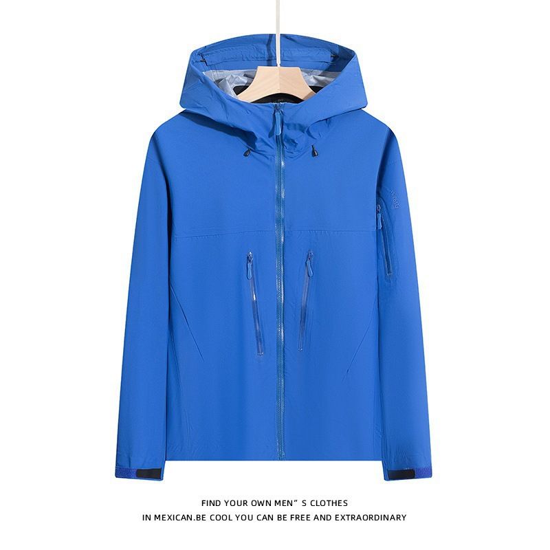 Giacca con cappuccio da uomo tinta unita impermeabile termosaldata dello stesso stile autunno 2024_voghion.com