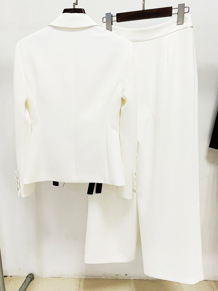 GraceChic In Stock 2025 Early Spring Series New European And American Celebrity Fashion Ribbon Tie Blazer Wide-Leg Pants Set_voghion.com
