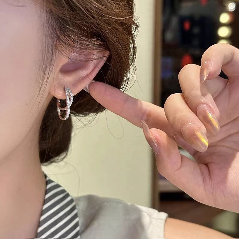 Double Layer Cross Zircon For Women, Light Luxury, High-end Fashion, Versatile Earrings_voghion.com