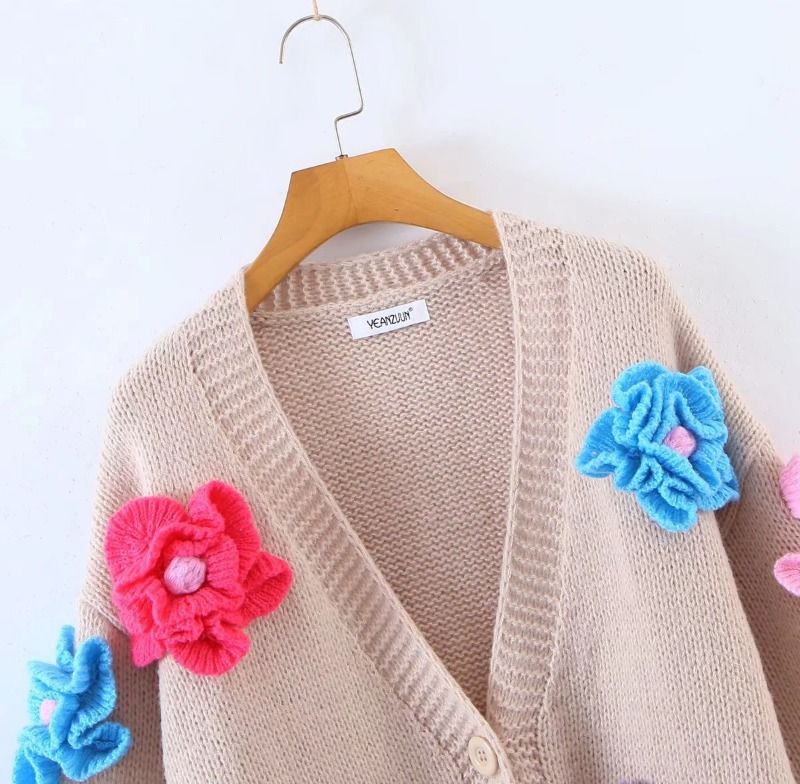 Cardigan en tricot épais et doux, style dessin animé mouton, coupe ample, pour femme, collection automne 2024_voghion.com