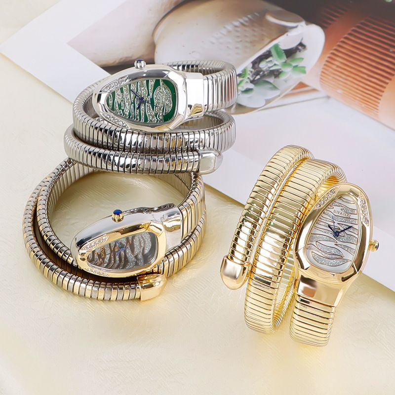 Slangvormig kwartshorloge, modieus, veelzijdig, prachtig, met diamanten bezette nis, artistiek horloge voor dames_voghion.com