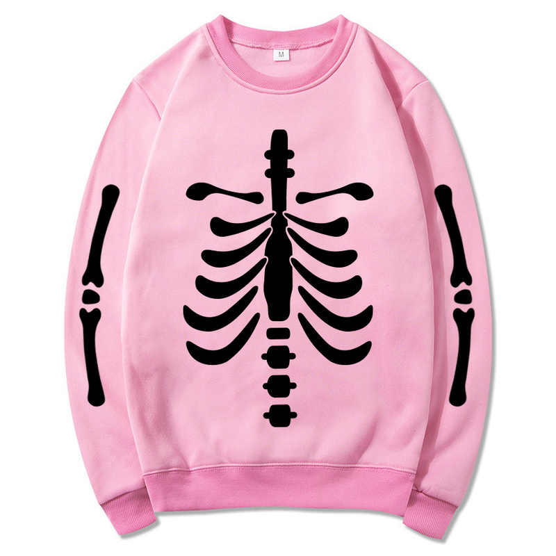 Herrenbekleidung Halloween Bone Heart Bedruckter Rundhals-Langarm-Mode-Straßen-Freizeitpullover für Herren_voghion.com
