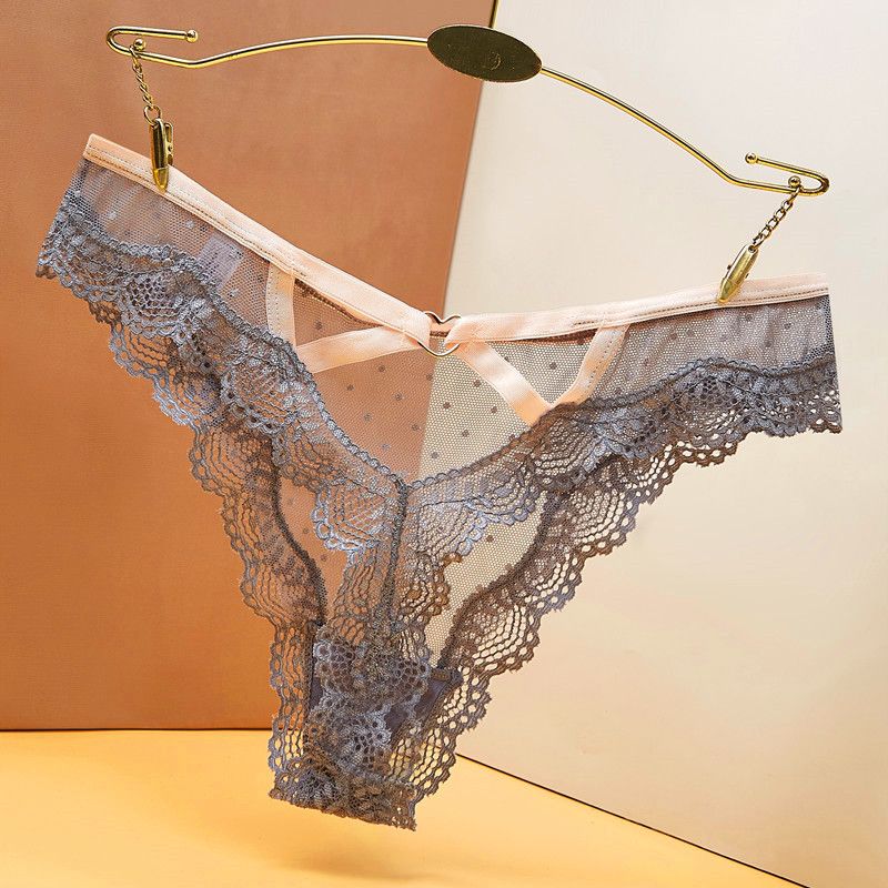 Calcinha tanga plus size de renda com bolinhas 2025d, feminina, transparente, vazada, sem costura, cintura baixa, virilha de algodão, triângulo_voghion.com