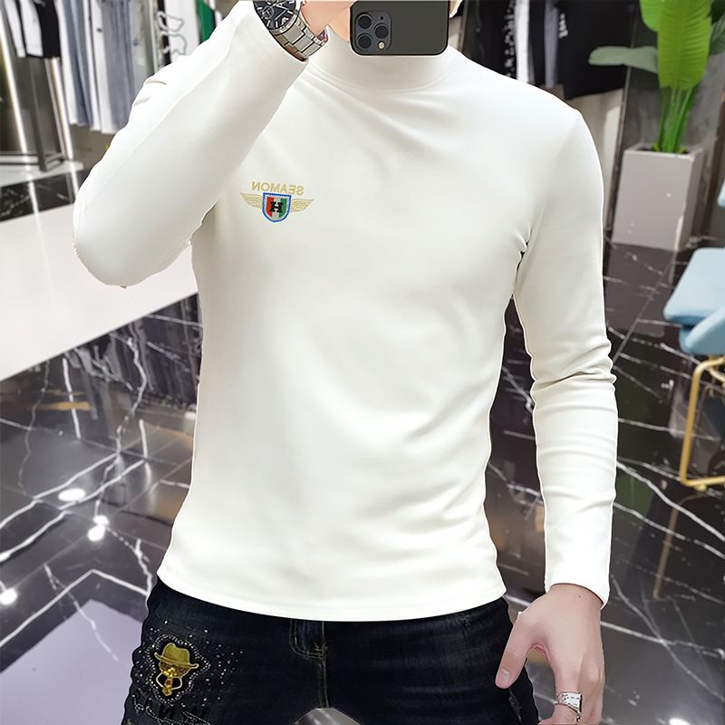 Premium Slim-Fit Men's Long Sleeve Turtleneck T-Shirt - Soft Cotton Blend, Minimalist Style For Autumn/Winter (Black/White/Khaki) - Sizes M-4XL_voghion.com