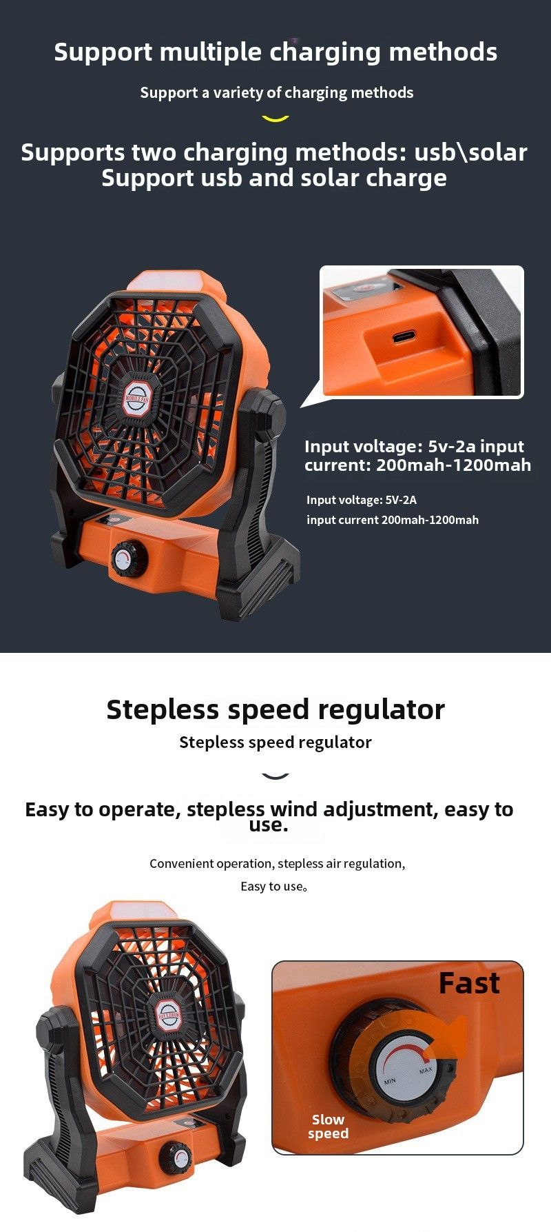 Plahvatusohtlik väliventilaator USB-laadimine matkaventilaator Kaasaskantav elektriventilaator Majapidamises kasutatav mobiilne väike ventilaator_voghion.com