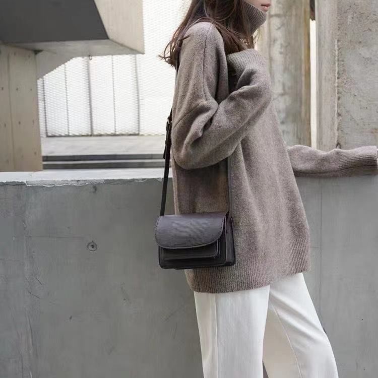 Dammekleeder einfarweg Pullover Hierscht a Wanter nei locker gestrickt Hemd mat héijem Kraang_voghion.com
