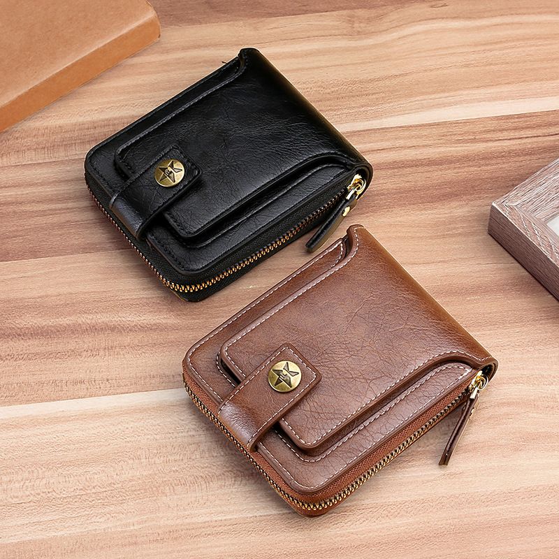 Men's Short Wallet Fashion Retro Multi-functional Wallet Zipper Buckle Three Fold Card Bag Wholesale_voghion.com