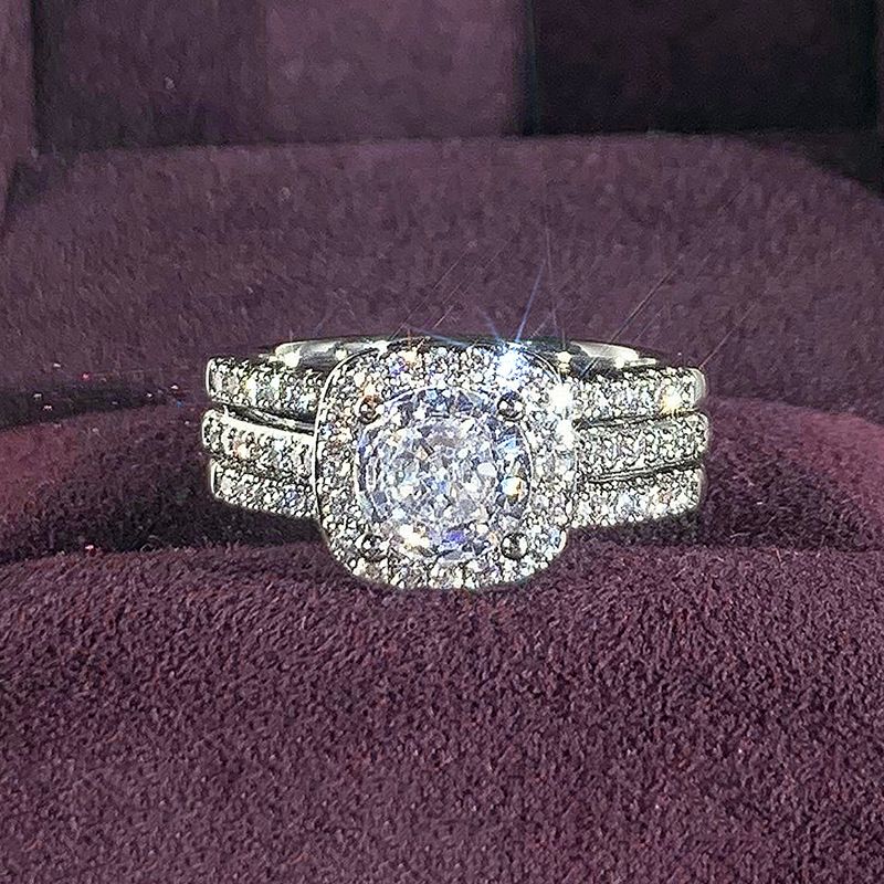 Bagues carrées géométriques, ensemble de trois pièces, bijoux de mariage de luxe légers_voghion.com