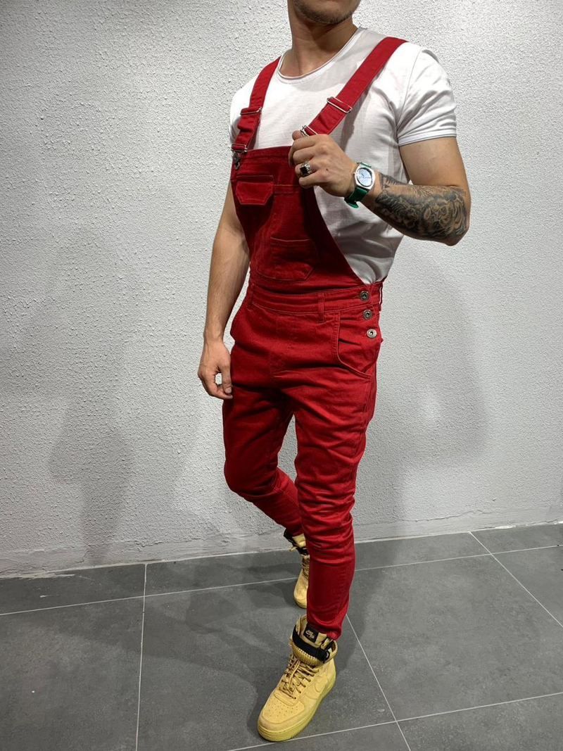 European New Mens Denim Jeans Solid Color Work Overalls Dungarees Bib Jumpsuits Pants Playsuit Trousers Male Clothing_voghion.com