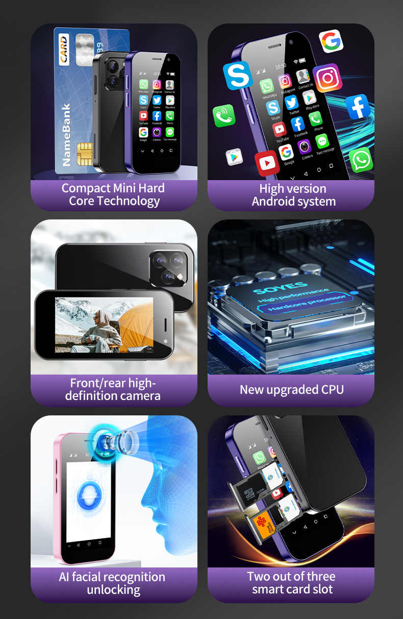 XS14 PRO mininutitelefon LTE 4G 2600 mAh 3,0 tolli ekraan Android 9.0 WIFI näotuvastus OTG FM väike mobiiltelefon_voghion.com