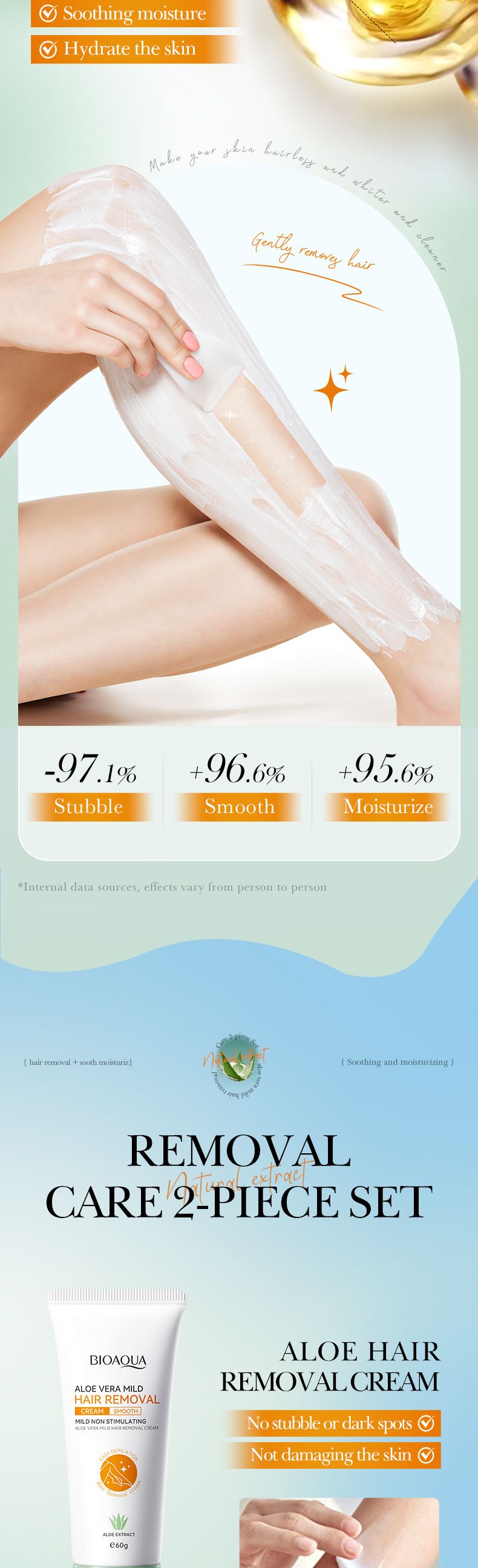 Crème dépilatoire douce à l'aloe vera, coffret de 2 pièces pour les aisselles_voghion.com