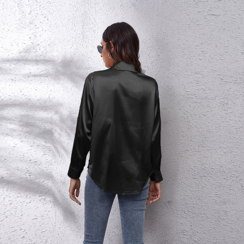 Women's clothing color D shirt satin silk imitation long sleeve shirt_voghion.com