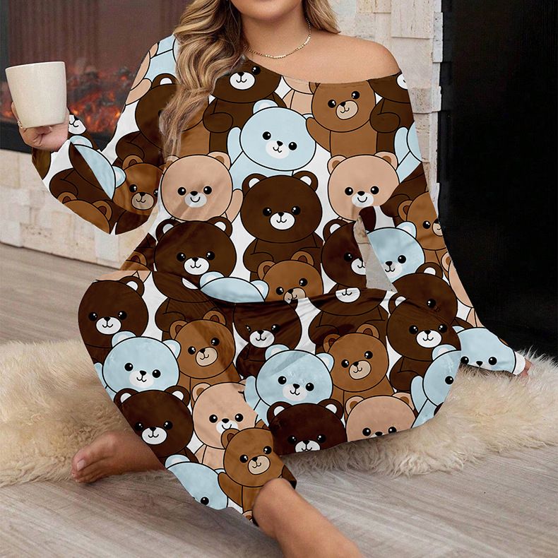 Herbst und Winter Neue Pyjamas Weibliche Niedliche Bären Lockere Und Bequeme Loungewear_voghion.com