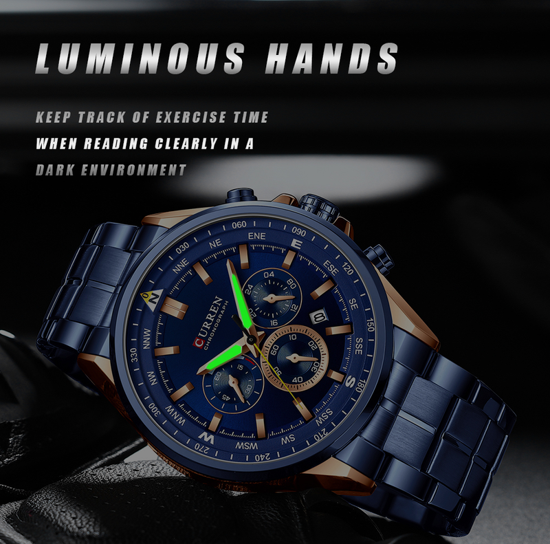 Causal Sport Chronograph Men's es Stainless Steel Band Wrist Big Dial Quartz Clock with Luminous Pointers_voghion.com