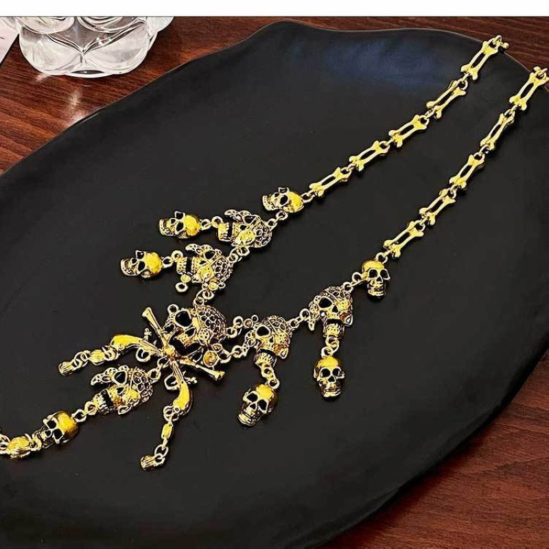Halloween Exaggerated Skull Personalized Ghost Head Tassel Necklace Pendant_voghion.com